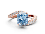 Rose gold Fancy Blue Radiant  Solitaire Twist Band with Pave Set Diamonds and Four-Prong Setting_111
