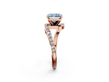 Rose gold Fancy Blue Radiant  Solitaire Twist Band with Pave Set Diamonds and Four-Prong Setting_113