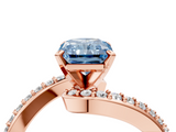 Rose gold Fancy Blue Radiant  Solitaire Twist Band with Pave Set Diamonds and Four-Prong Setting_115