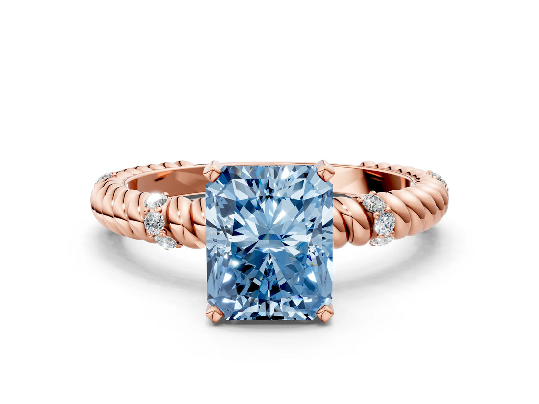 Rose gold Fancy Blue Radiant  Solitaire Twisted Band Prong Set Engagement Ring_60