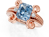 Rose gold Fancy Blue Radiant  Solitaire Twisted Band Scroll Prong Ring_4