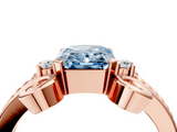 Rose gold Fancy Blue Radiant  Solitaire Twisted Band Scroll Prong Ring_7