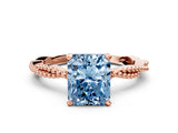 Rose gold Fancy Blue Radiant  Solitaire Twisted Band with Bead Prong Setting_376