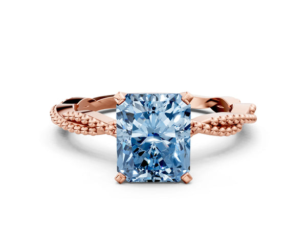 Rose gold Fancy Blue Radiant  Solitaire Twisted Band with Bead Prong Setting