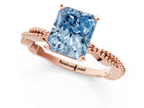 Rose gold Fancy Blue Radiant  Solitaire Twisted Band with Bead Prong Setting_377