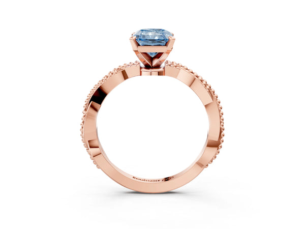 Rose gold Fancy Blue Radiant  Solitaire Twisted Band with Bead Prong Setting