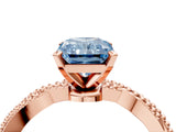 Rose gold Fancy Blue Radiant  Solitaire Twisted Band with Bead Prong Setting_380