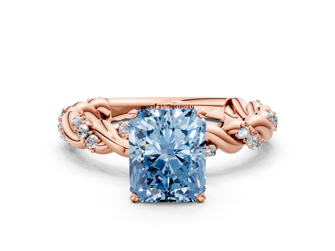 Rose gold Fancy Blue Radiant  Solitaire Twisted Band with Pavé Accents and Four-Prong Setting_3