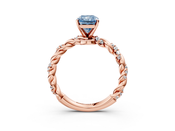 Rose gold Fancy Blue Radiant Cut Diamond Solitaire Ring with Twisted Band and Pavé Accents