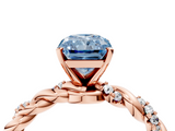 Rose gold Fancy Blue Radiant  Solitaire Twisted Band with Pavé Accents and Four-Prong Setting_7