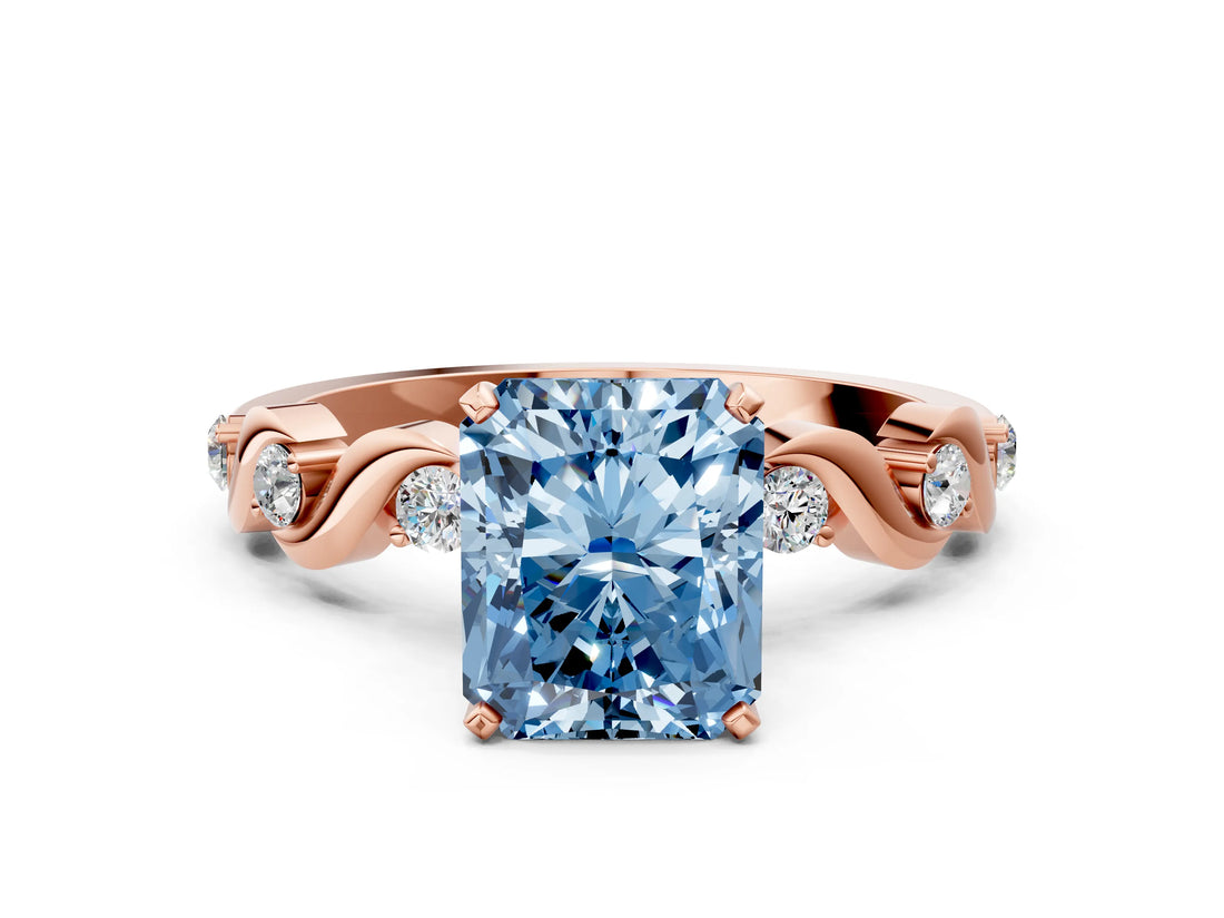 Rose gold Fancy Blue Radiant  Solitaire Twisted Band with Prong Setting