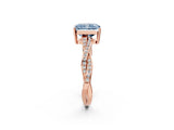 Rose gold Fancy Blue Radiant  Solitaire Twisted Pave Diamond Ring with Four-Prong Setting_101
