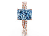 Rose gold Fancy Blue Radiant  Solitaire Twisted Pave Diamond Ring with Four-Prong Setting_12
