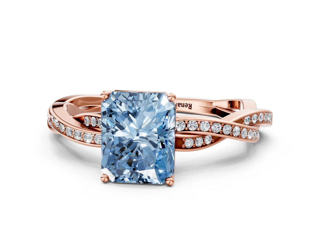 Rose gold Fancy Blue Radiant  Solitaire Twisted Pave Diamond Ring with Four-Prong Setting_99