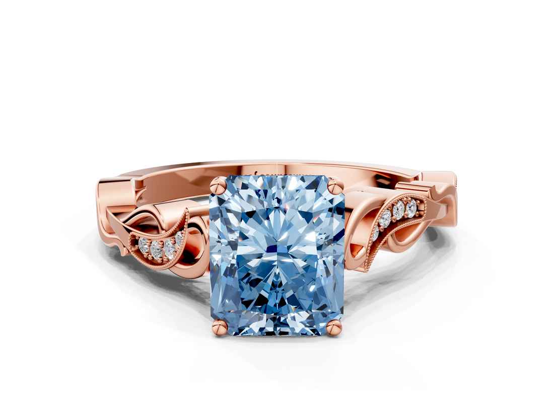 Rose gold Fancy Blue Radiant  Solitaire Vine Band with Milgrain Prong Setting_3