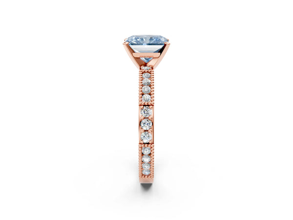 Rose gold Fancy Blue Radiant  Solitaire with Pavé Band and Four-Prong Setting