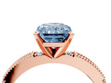 Rose gold Fancy Blue Radiant  Solitaire with Pavé Band and Four-Prong Setting_304