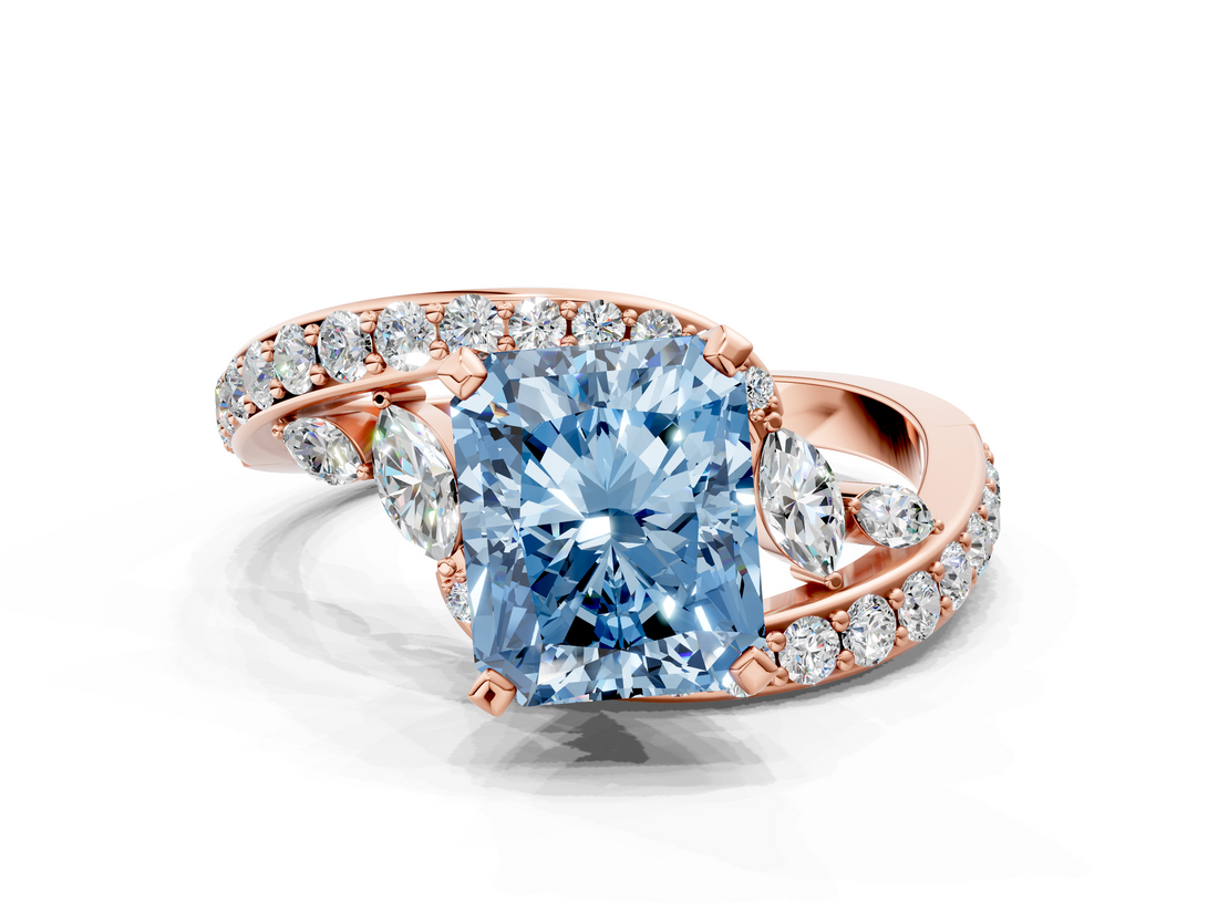 Rose gold Fancy Blue Radiant  Solitaire with Pavé Twist Band and Four-Prong Setting_71