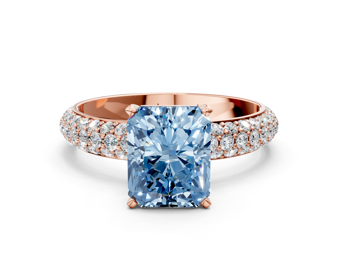 Rose gold Fancy Blue Radiant  Solitaire with Pave Band and Four-Prong Setting_3