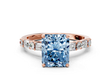 Rose gold Fancy Blue Radiant  Solitaire with Side Baguettes and Channel Set Band_63