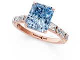 Rose gold Fancy Blue Radiant  Solitaire with Side Baguettes and Channel Set Band_64