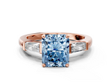 Rose gold Fancy Blue Radiant  Solitaire with Tapered Baguette Side Stones on a Classic Band with Four-Prong Setting_87