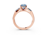 Rose gold Fancy Blue Radiant  Solitaire with Tapered Baguette Side Stones on a Classic Band with Four-Prong Setting_90