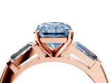 Rose gold Fancy Blue Radiant  Solitaire with Tapered Baguette Side Stones on a Classic Band with Four-Prong Setting_91