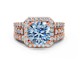 Rose gold Fancy Blue Round -Cut Halo Diamond Ring with Split Shank and Four-Prong Setting_84