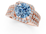 Rose gold Fancy Blue Round -Cut Halo Diamond Ring with Split Shank and Four-Prong Setting_85