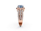 Rose gold Fancy Blue Round -Cut Halo Diamond Ring with Split Shank and Four-Prong Setting_86