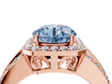 Rose gold Fancy Blue Round -Cut Halo Diamond Ring with Split Shank and Four-Prong Setting_88