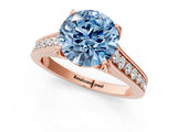 Rose gold Fancy Blue Round  Brilliant Cut Diamond Engagement Ring with Pavé Band and Four-Prong Setting_49