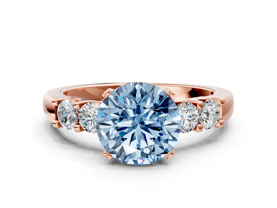 Rose gold Fancy Blue Round  Brilliant Cut Diamond Five-Stone Prong Set Engagement Ring with Channel Band_3