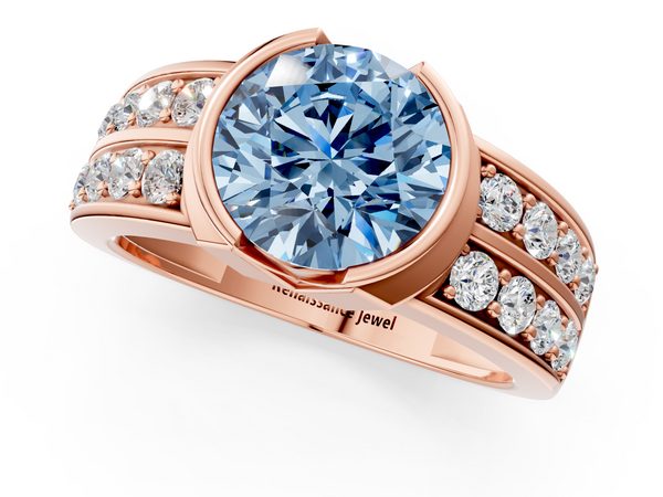 Rose gold Fancy Blue Round  Brilliant Diamond Channel Set Wide Band Ring with Bezel Setting