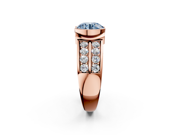 Rose gold Fancy Blue Round  Brilliant Diamond Channel Set Wide Band Ring with Bezel Setting
