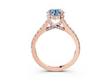 Rose gold Fancy Blue Round  Brilliant Diamond Solitaire with Pavé Band and Four-Prong Setting 4