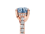 Rose gold Fancy Blue Round  Brilliant Diamond Solitaire with Pavé Band and Four-Prong Setting
