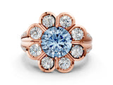 Rose gold Fancy Blue Round  Brilliant Flower Halo Diamond Split Shank Ring_74