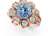 Rose gold Fancy Blue Round  Brilliant Flower Halo Diamond Split Shank Ring_75