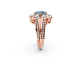 Rose gold Fancy Blue Round  Brilliant Flower Halo Diamond Split Shank Ring_76