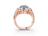 Rose gold Fancy Blue Round  Brilliant Flower Halo Diamond Split Shank Ring_77