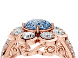 Rose gold Fancy Blue Round  Brilliant Flower Halo Diamond Split Shank Ring_78