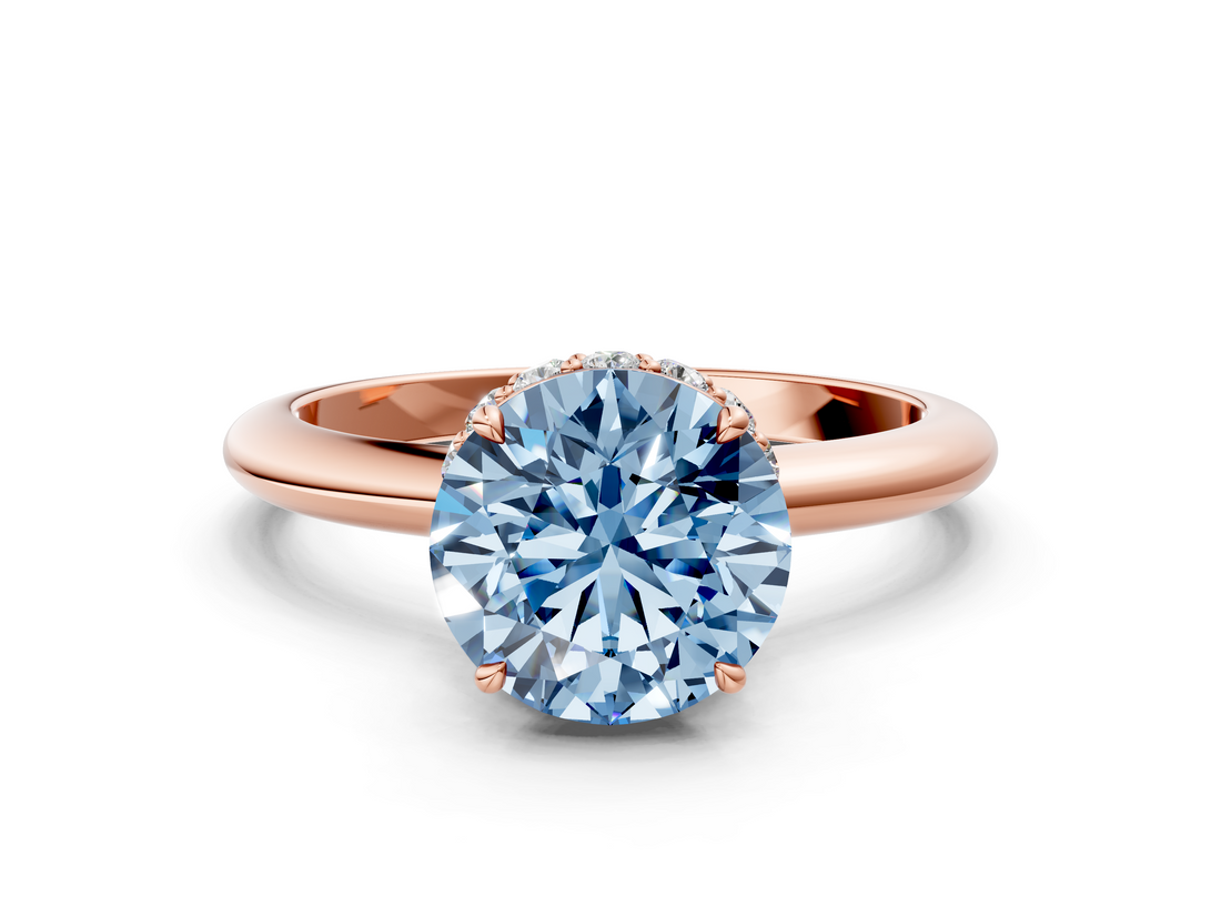 Rose gold Fancy Blue Round  Brilliant Solitaire Engagement Ring with Six-Prong Setting and Classic Band_20