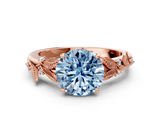 Rose gold Fancy Blue Round  Brilliant Solitaire with Leaf Motif Band and Four-Prong Setting_62