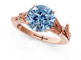 Rose gold Fancy Blue Round  Brilliant Solitaire with Leaf Motif Band and Four-Prong Setting_63