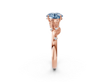 Rose gold Fancy Blue Round  Brilliant Solitaire with Leaf Motif Band and Four-Prong Setting_64