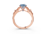 Rose gold Fancy Blue Round  Brilliant Solitaire with Leaf Motif Band and Four-Prong Setting_65