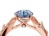 Rose gold Fancy Blue Round  Brilliant Solitaire with Leaf Motif Band and Four-Prong Setting_66