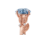 Rose gold Fancy Blue Round  Brilliant Solitaire with Leaf Motif Band and Four-Prong Setting_67